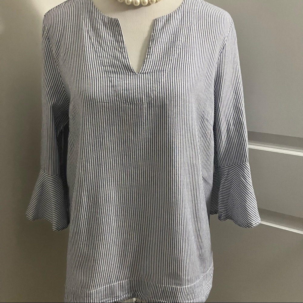 ZAC & RACHEL | blue and white stripe blouse top| size L/G